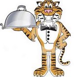 Tiger holding dinner platter