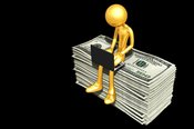 Character sitting on money